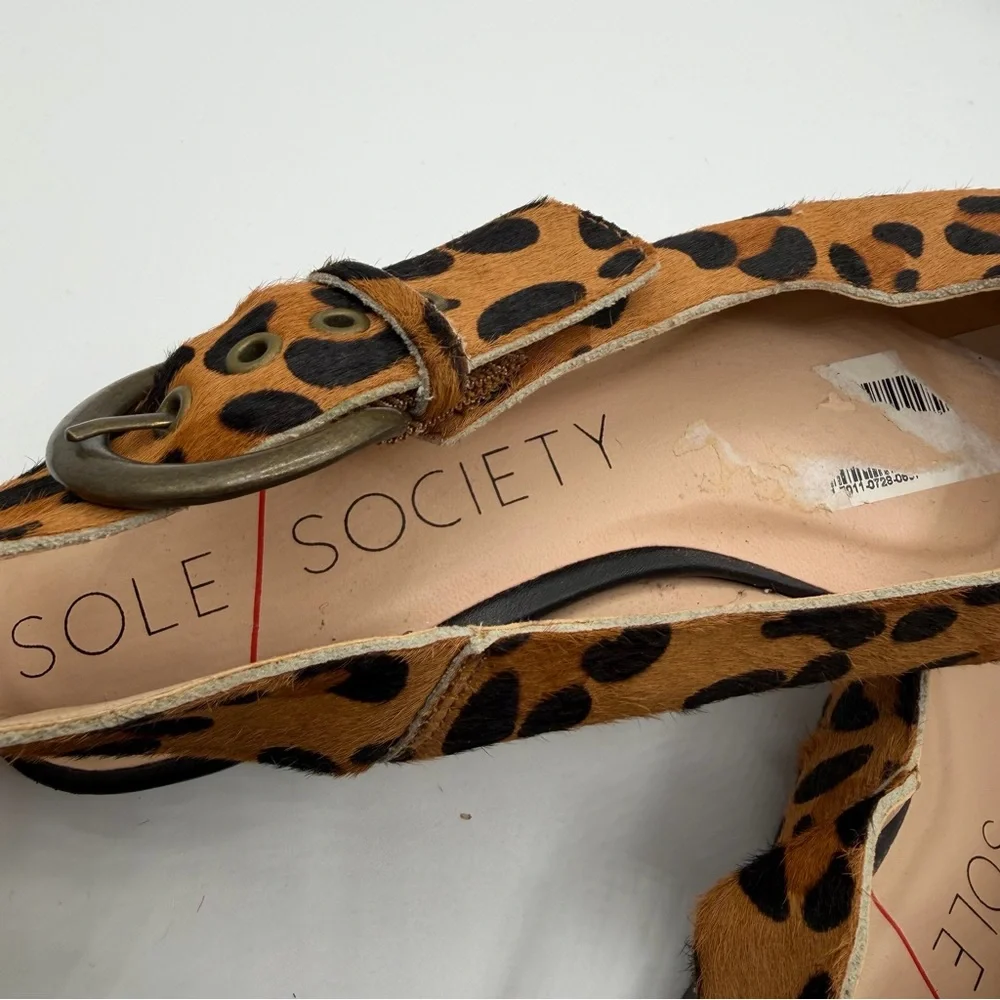 Sole Society Topanga Leopard Calf Hair Slingback Flats Buckle Women’s 5.5